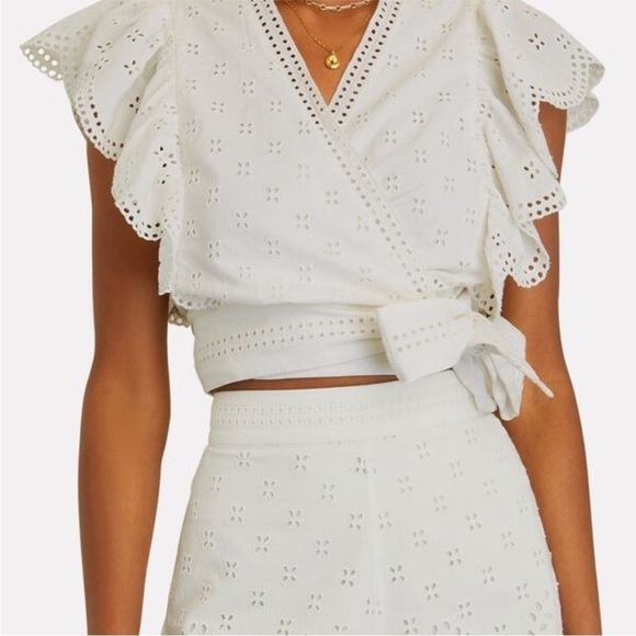 Intermix eyelet Magda ruffled top and short set size 0 100% cotton cream/white - Picture 3 of 12